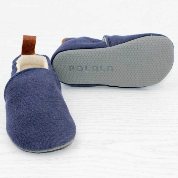 Pololo Barfuß Hausschuh Baumwolle (bio) Uni Blau Flash Sale