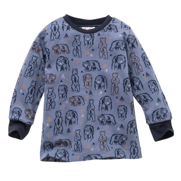 Pololo People Wear Organic Langarm-Pyjama “Grizzlybär”, blau/bedruckt, Baumwolle (Bio) Bis zu 55% Rabatt