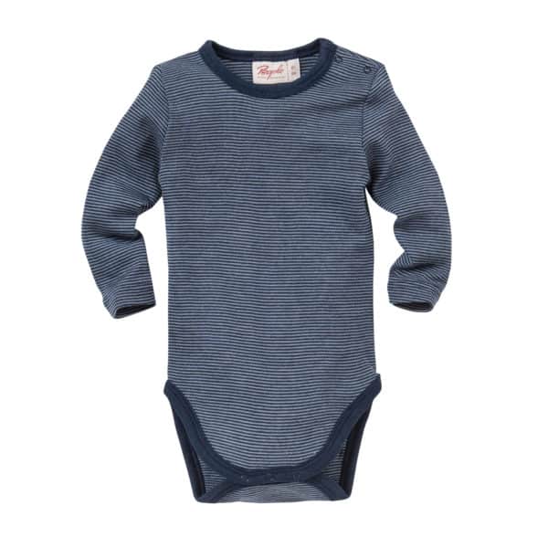 Pololo People Wear Organic Wolle-Seide Langarm-Body, dunkelblau geringelt Kostenloser Versand international