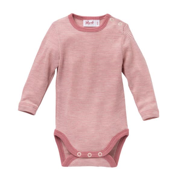 Pololo People Wear Organic Wolle-Seide-Body, rosa geringelt Begrenzt auf 3 Tage