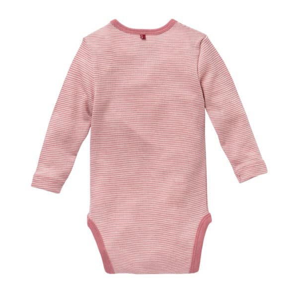 Pololo People Wear Organic Wolle-Seide-Body, rosa geringelt Begrenzt auf 3 Tage