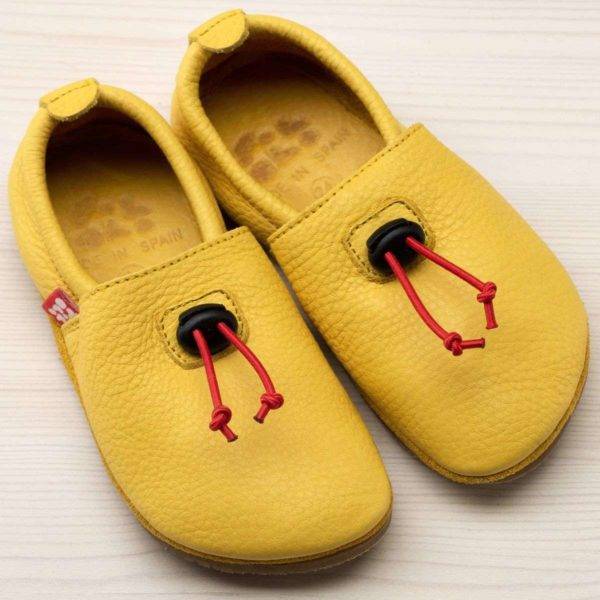 Pololo Barfußhausschuh Leder Gelb mit Kordelstopper Outlet