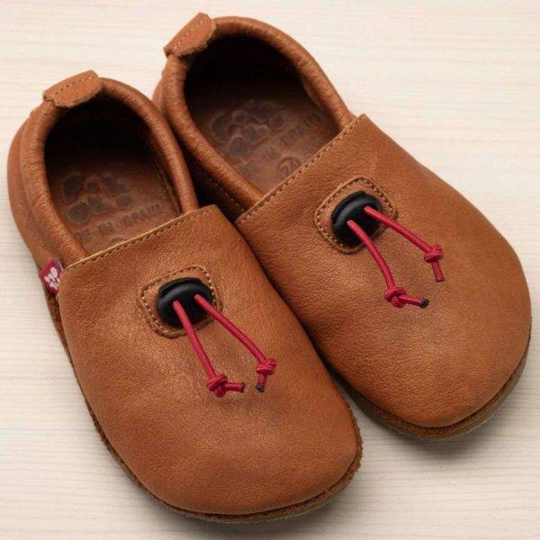 Pololo Barfußhausschuh Leder Hellbraun mit Kordelstopper Auslauf