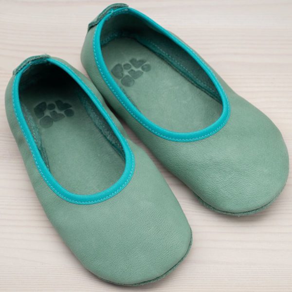 Pololo Hausschuh Ballerina Leder Grün im Angebot
