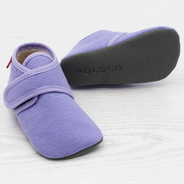 Pololo Barfuß Hausschuh mit Klettverschluss – lila Fabrik Onlineshop