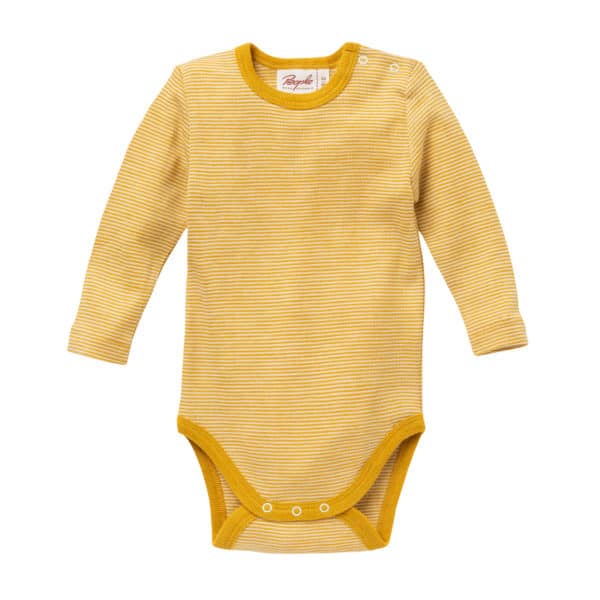 Pololo People Wear Organic Wolle-Seide-Body, senfgelb geringelt Super Sparpreis