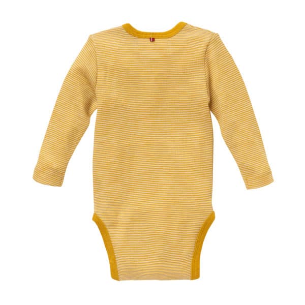 Pololo People Wear Organic Wolle-Seide-Body, senfgelb geringelt Super Sparpreis