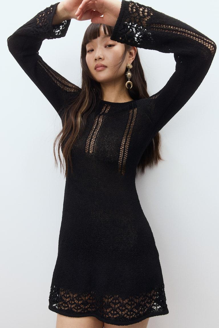 H&M Minikleid in Ajourstrick Kostenloser Versand