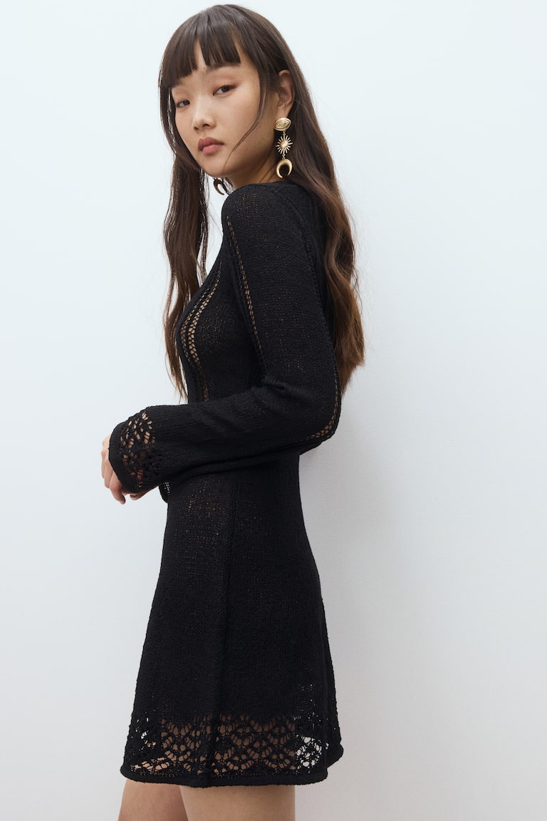 H&M Minikleid in Ajourstrick Kostenloser Versand