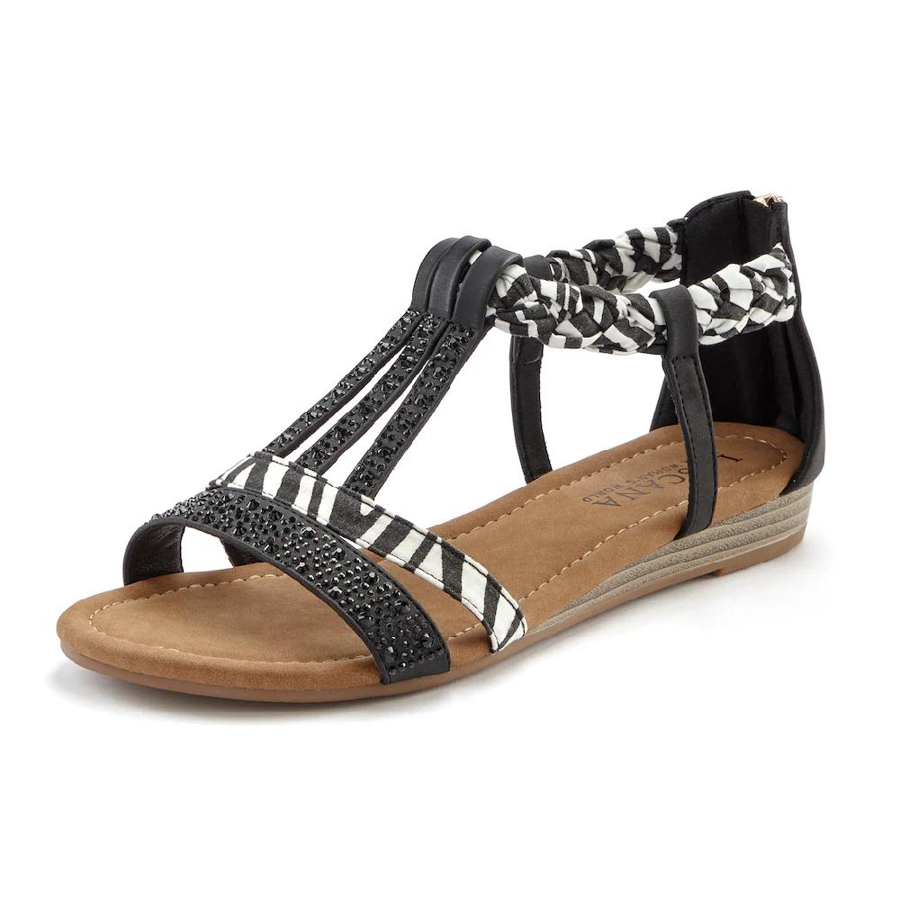 LASCANA Sandale Sandalette Sommerschuh mit Verzierung und kleinem Keilabsatz VEGAN Super Sparpreis