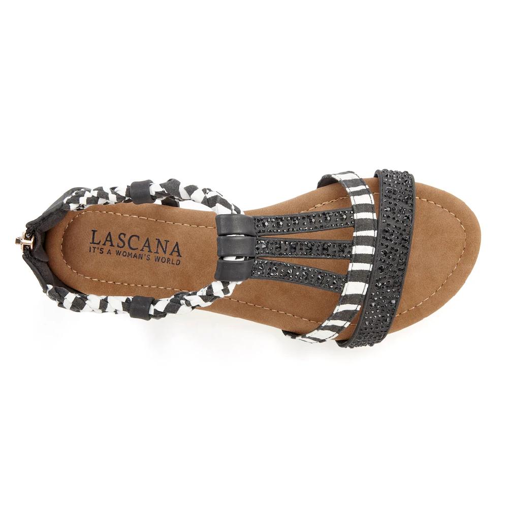 LASCANA Sandale Sandalette Sommerschuh mit Verzierung und kleinem Keilabsatz VEGAN Super Sparpreis