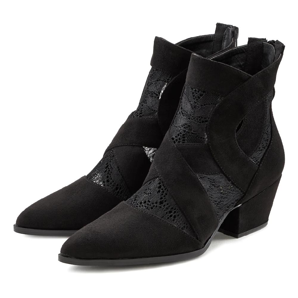 LASCANA Stiefelette mit Spitze & bequemen Blockabsatz Cowboy Boots Westernstiefel ▷ für Letzte 2 Tage