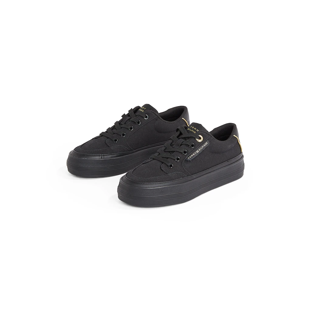 Tommy Hilfiger Plateausneaker »ESSENTIAL VULC TEXTILE SNEAKER« Freizeitschuh Halbschuh Schnürschuh mit goldfarbenen Details online bestellen Nur noch ein Tag übrig