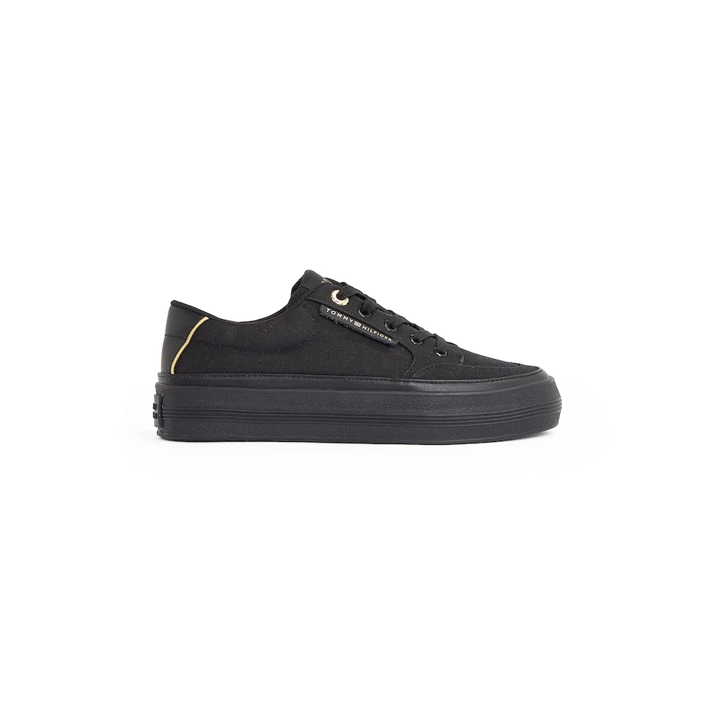Tommy Hilfiger Plateausneaker »ESSENTIAL VULC TEXTILE SNEAKER« Freizeitschuh Halbschuh Schnürschuh mit goldfarbenen Details online bestellen Nur noch ein Tag übrig