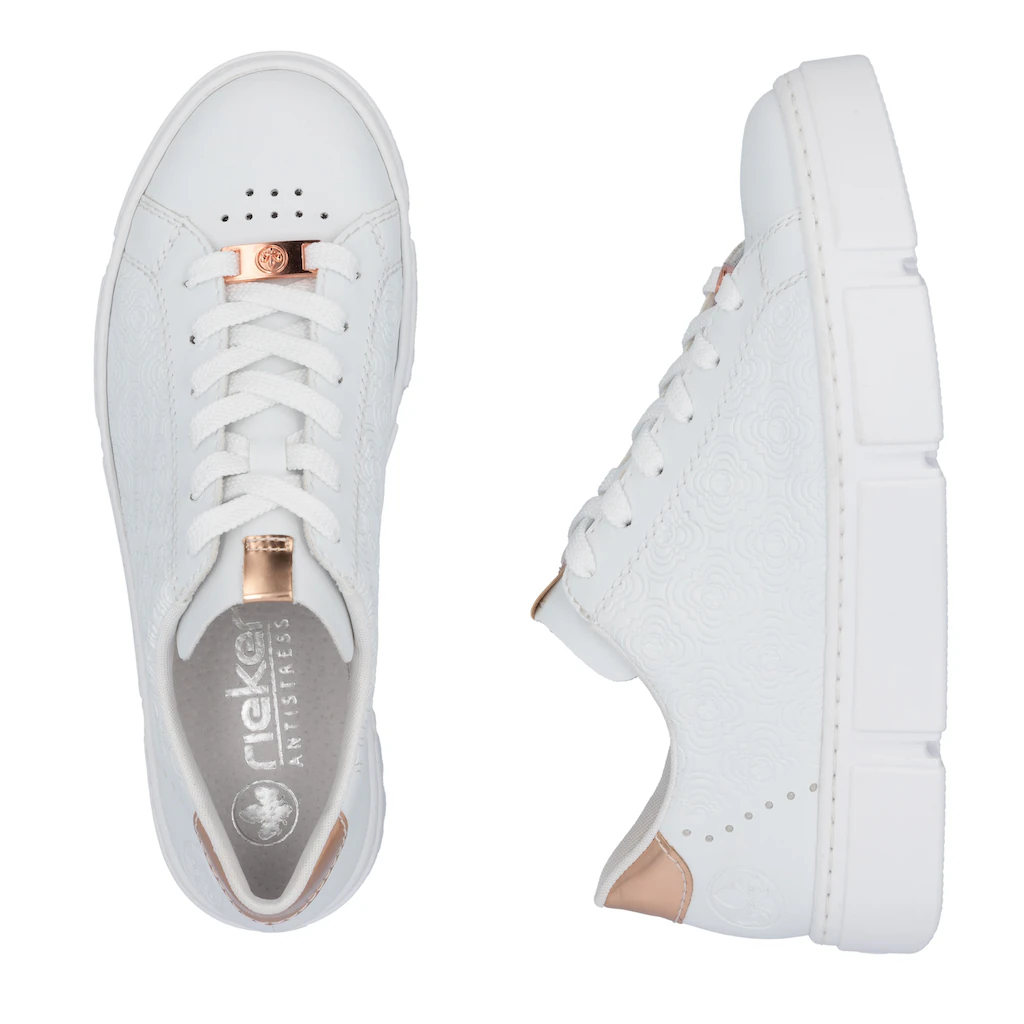 Rieker Plateausneaker mit metallicfarbenen Akzenten Freizeitschuh Halbschuh Schnürschuh Speichern exportieren