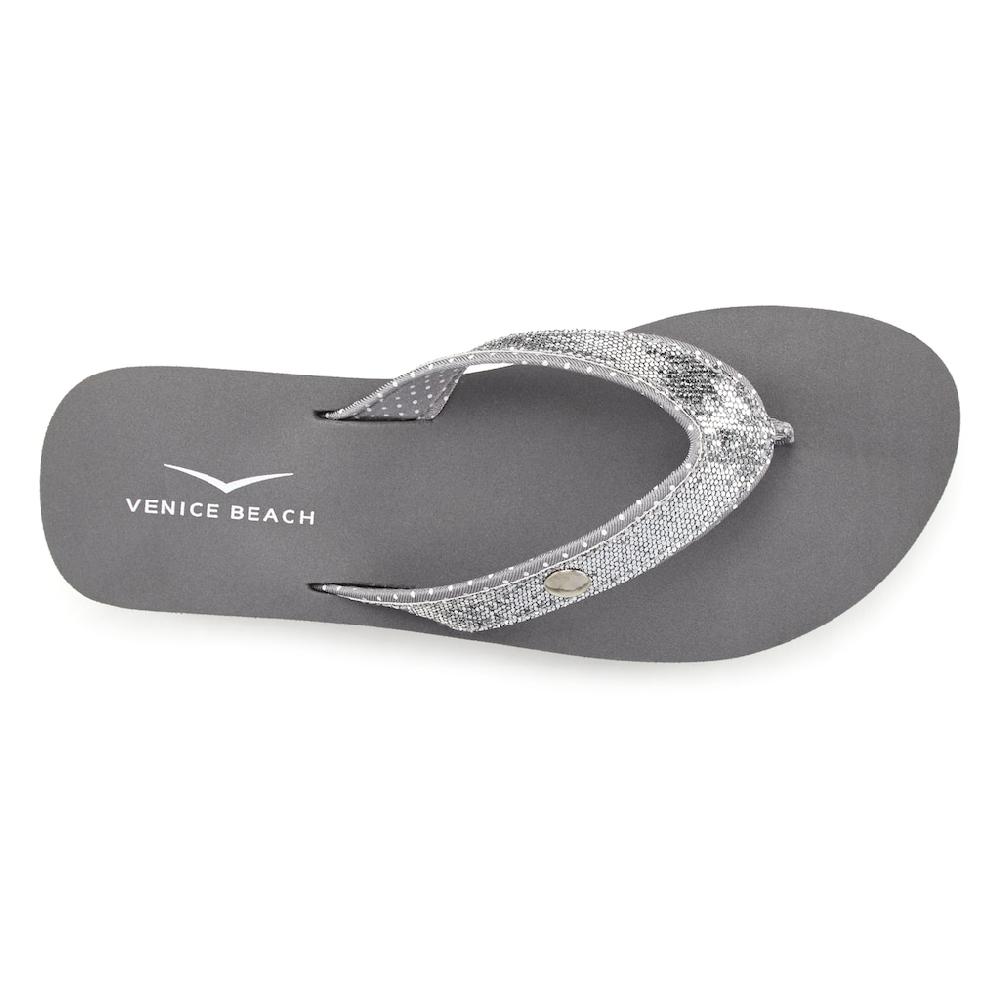 Venice Beach Badezehentrenner Sandale Pantolette Badeschuh ultraleicht mit Glitzerband VEGAN Kostenlose Rückgabe