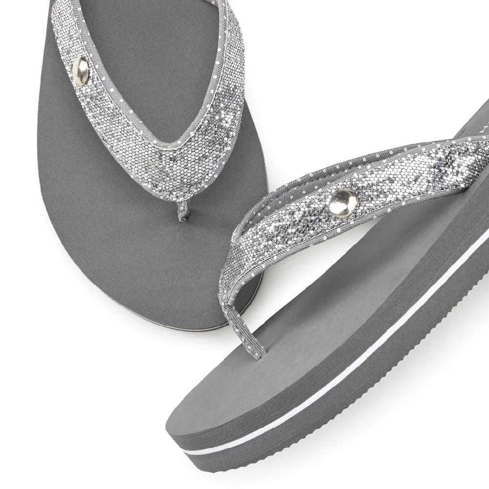 Venice Beach Badezehentrenner Sandale Pantolette Badeschuh ultraleicht mit Glitzerband VEGAN Kostenlose Rückgabe
