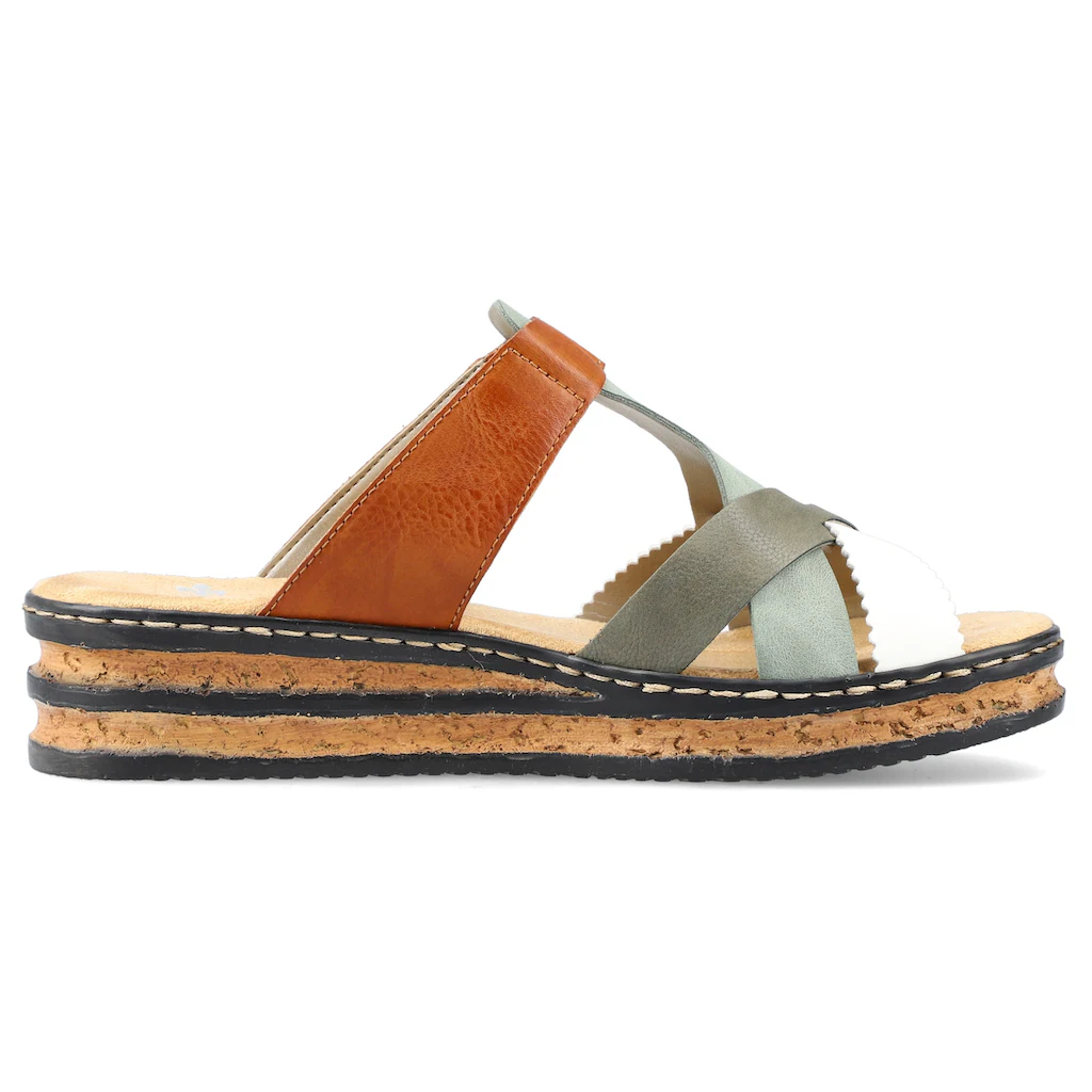 Rieker Pantolette Keilabsatz Sommerschuh Schlappen mit praktischem Klettriemchen online bestellen Bis zu 60% Rabatt