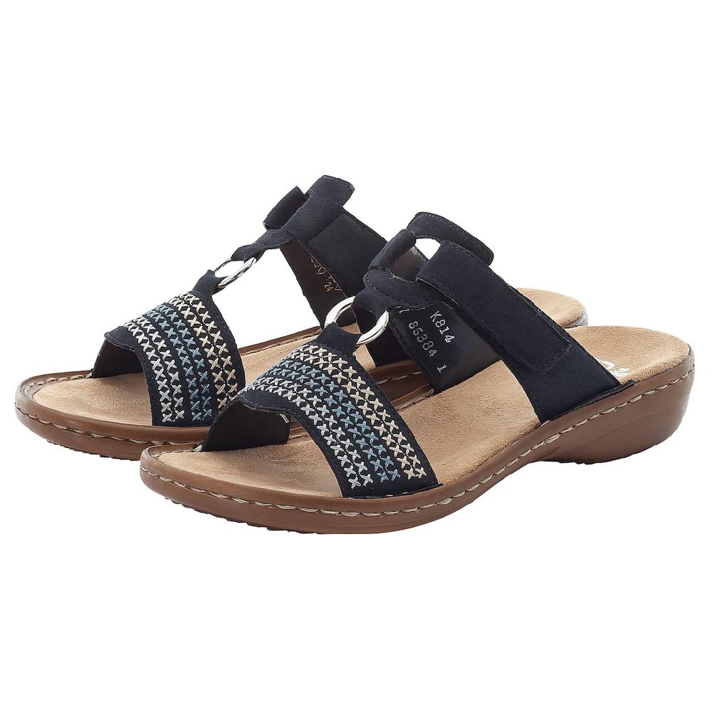 Rieker Pantolette Keilabsatz Sommerschuh Schlappen mit schöner Stickerei online bestellen Super Rabatt