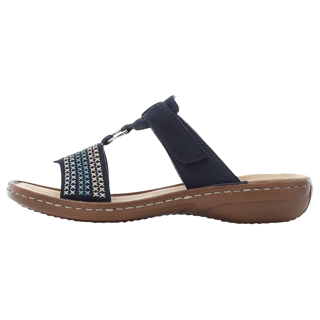 Rieker Pantolette Keilabsatz Sommerschuh Schlappen mit schöner Stickerei online bestellen Super Rabatt