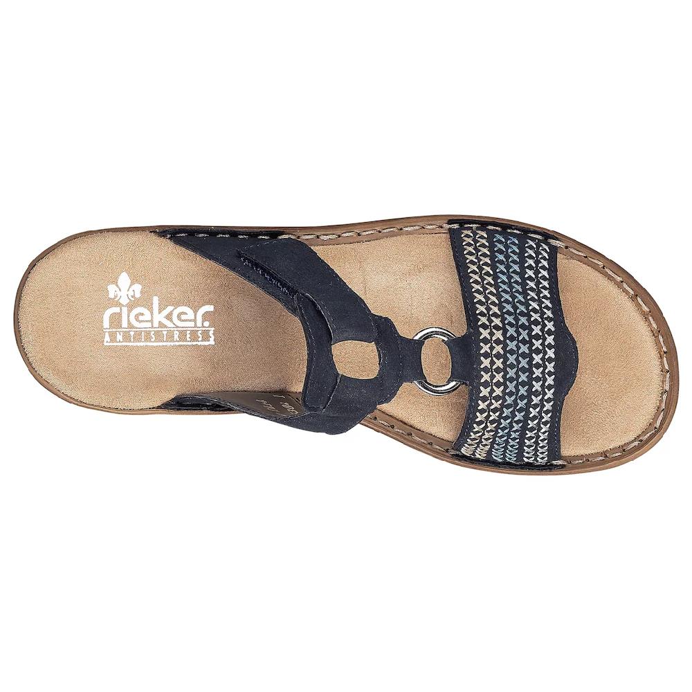 Rieker Pantolette Keilabsatz Sommerschuh Schlappen mit schöner Stickerei online bestellen Super Rabatt