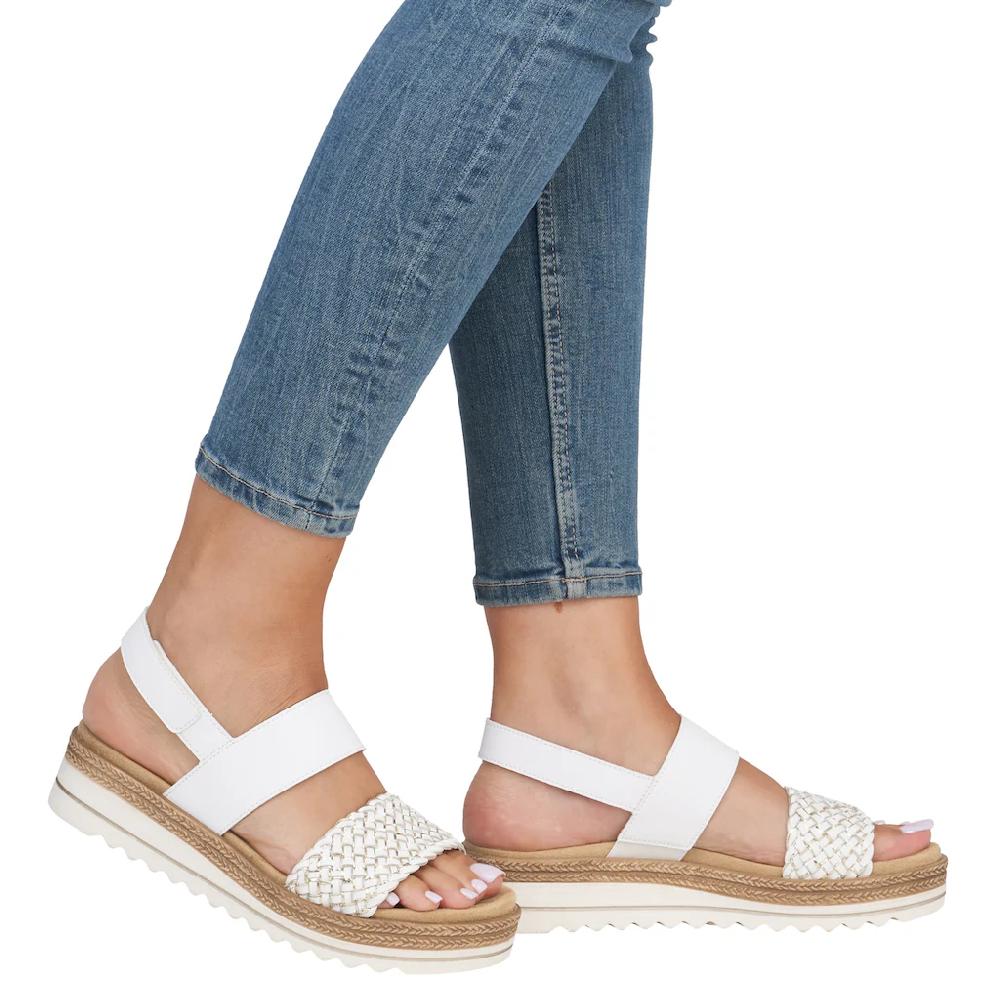 Remonte Keilsandalette »ELLE-Collection« Sommerschuh Sandale Keilabsatz mit Flechtbandage im Metalliclook online bestellen Im Verkauf