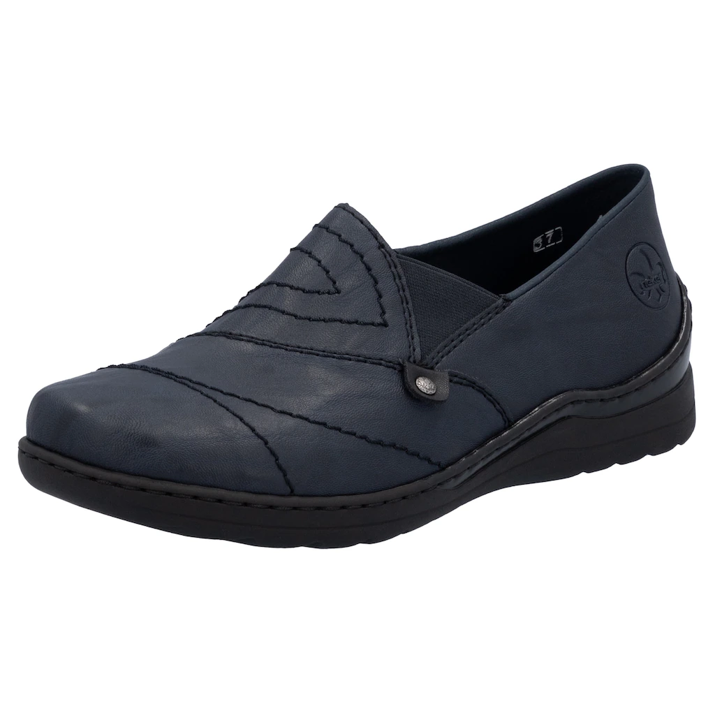 Rieker Slipper Schlupfschuh Halbschuh Slip on mit Stretcheinsatz und Ziersteppung kaufen