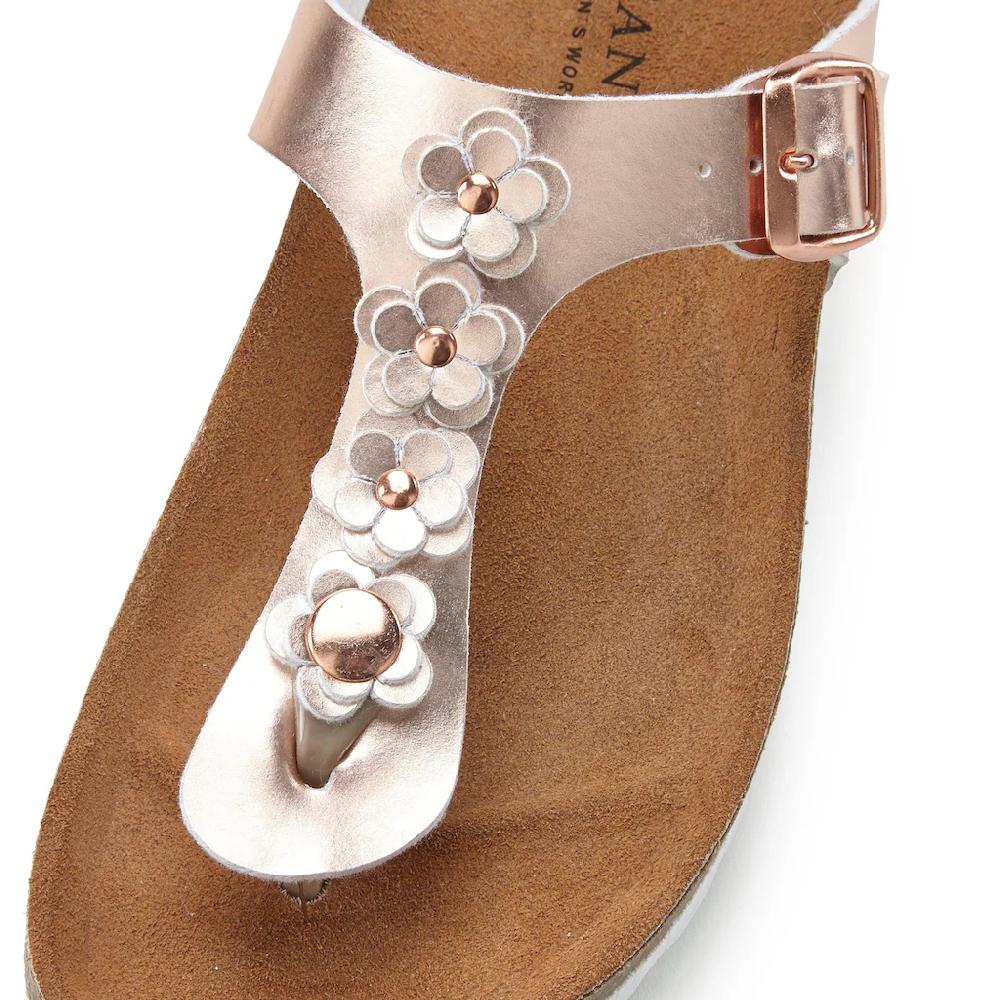 LASCANA Zehentrenner Sandale Pantolette mit modischer Applikation und Korkfußbett ▷ für Letzte 3 Tage