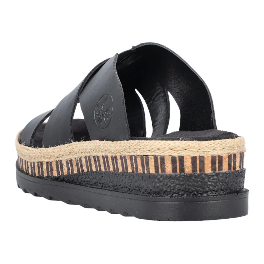 Rieker Pantolette Keilabsatz Sommerschuh Schlappen mit Bastumrahmung bestellen Hotsell