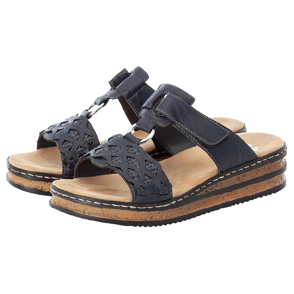 Rieker Pantolette Keilabsatz Sommerschuh Schlappen mit Riemchen in Flechtoptik ▷ für Muttertagsangebot