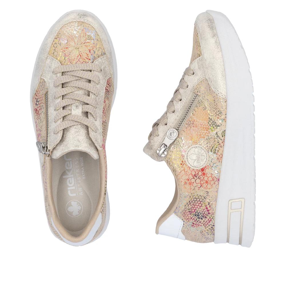 Rieker Plateausneaker Freizeitschuh Schnürschuh Halbschuh mit dezentem Goldschimmer ▷ für Kauf eins, bekomm eins gratis