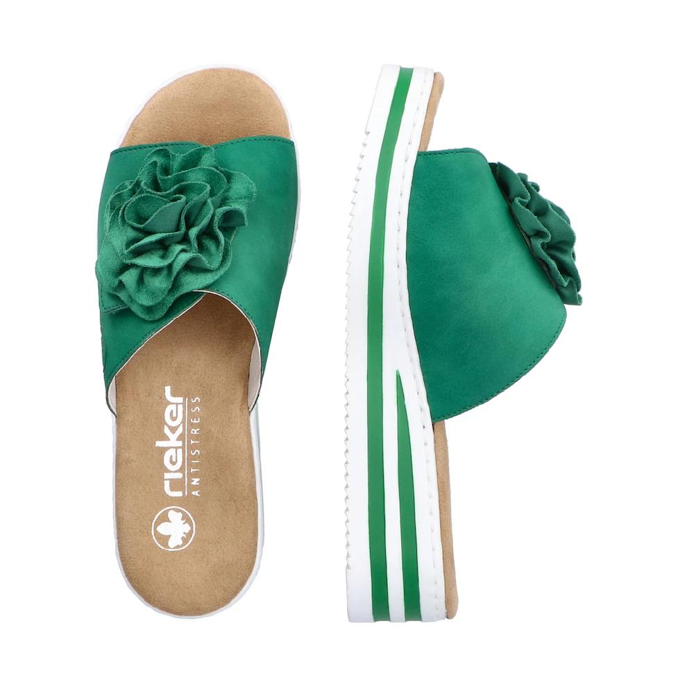 Rieker Pantolette Sommerschuh Poolslide Strandschuh Keilabsatz mit Klettverschluss Online