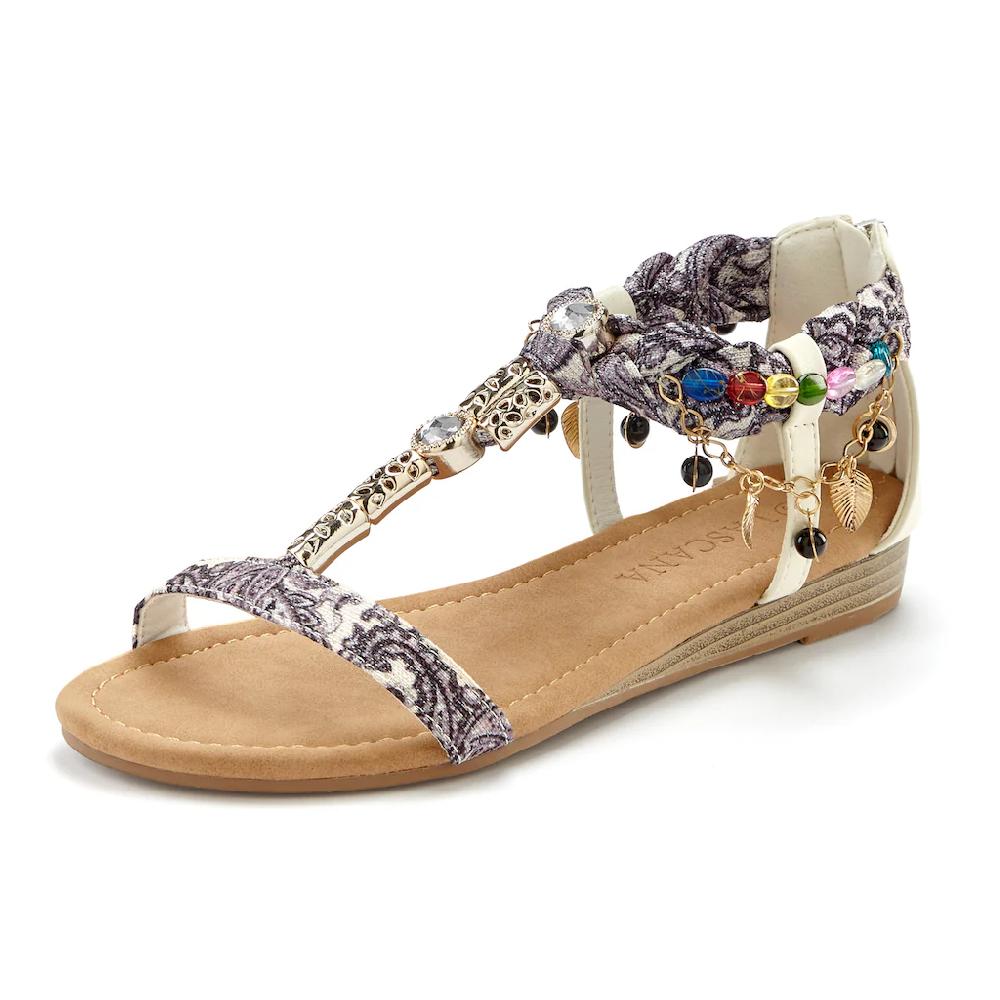 LASCANA Sandale Sandalette Sommerschuh mit Schmuckkettchen und Schmucksteinen VEGAN Lagerräumung