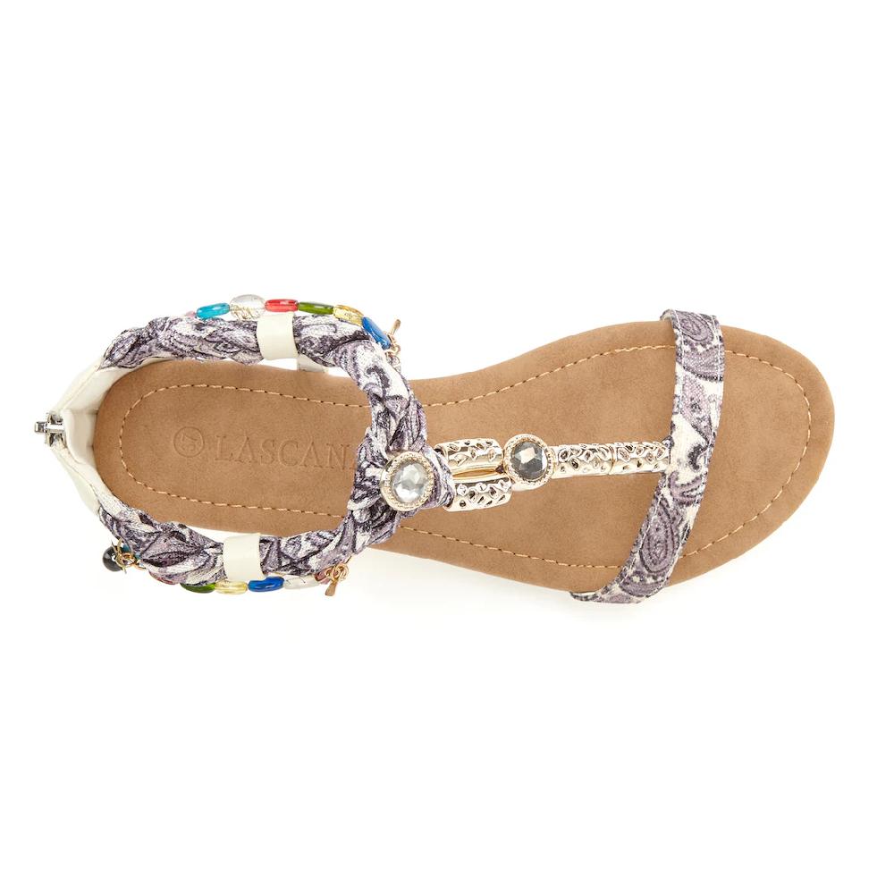LASCANA Sandale Sandalette Sommerschuh mit Schmuckkettchen und Schmucksteinen VEGAN Lagerräumung