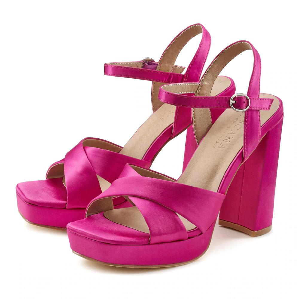 LASCANA Riemchensandalette High Heel Sandale mit Plateau & Blockabsatz in Satin Optik VEGAN Vierteljährliche Förderung