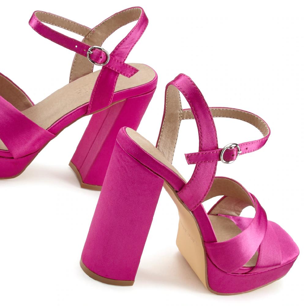 LASCANA Riemchensandalette High Heel Sandale mit Plateau & Blockabsatz in Satin Optik VEGAN Vierteljährliche Förderung
