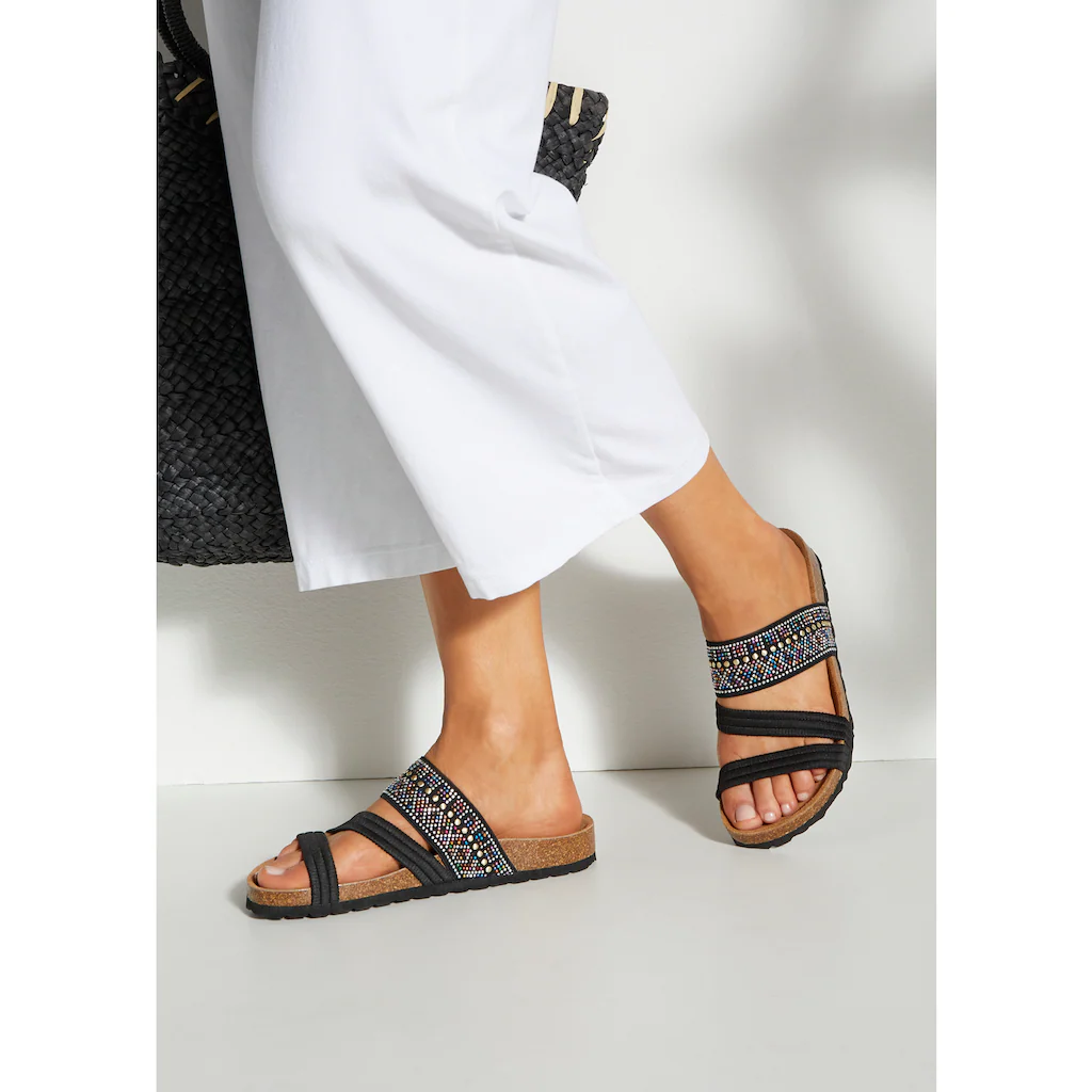LASCANA Pantolette Mule Sandale offener Schuh mit Korkfußbett und elastischen Riemen 50% Rabatt für begrenzte Zeit