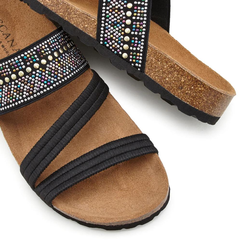 LASCANA Pantolette Mule Sandale offener Schuh mit Korkfußbett und elastischen Riemen 50% Rabatt für begrenzte Zeit