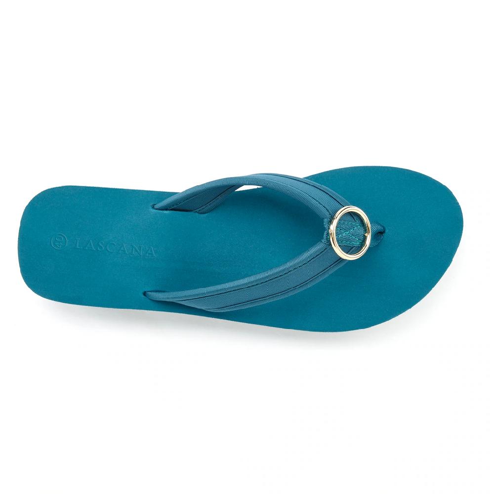 LASCANA Badezehentrenner Sandale Pantolette Badeschuh mit Ringapplikation "Italy" VEGAN 2025