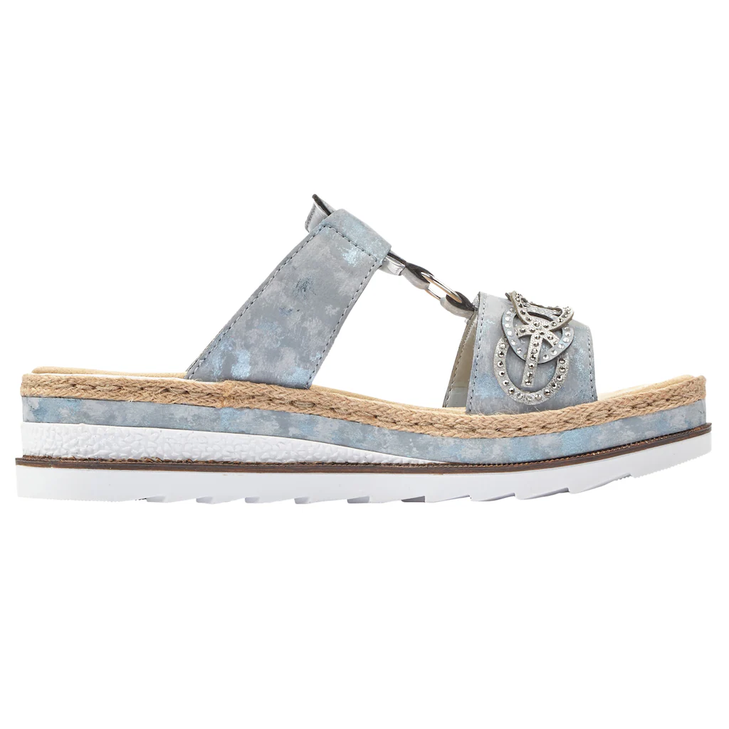 Rieker Pantolette Plateau Sommerschuh Schlappen mit Strass-Stein-Verzierung online bestellen Rabatt