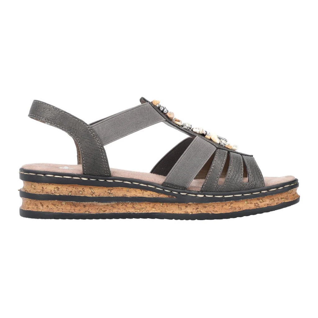 Rieker Riemchensandale Sommerschuh Sandalette Keilabsatz mit Schmucksteinen besetzt ▷ für Wochenangebot