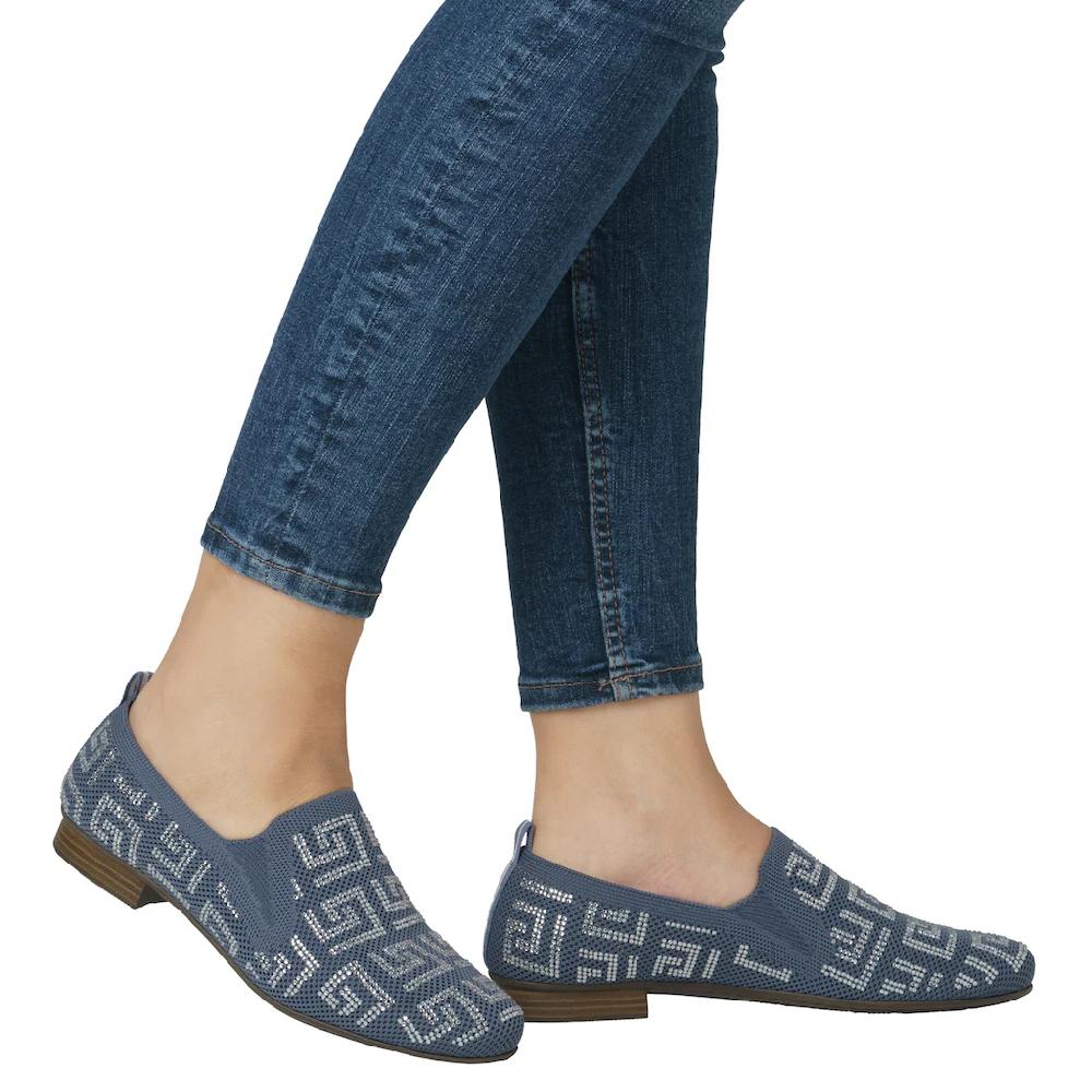 Rieker Slipper Halbschuh Schlupfschuh Blockabsatz Loafer mit Stretcheinsätzen ▷ für Tiefpreis