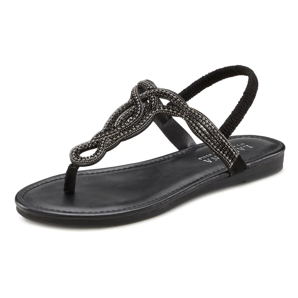 LASCANA Zehentrenner »Sandale Pantolette« Sandale mit Schmucksteinen in Glitzer-Optik VEGAN online kaufen Super Sparpreis