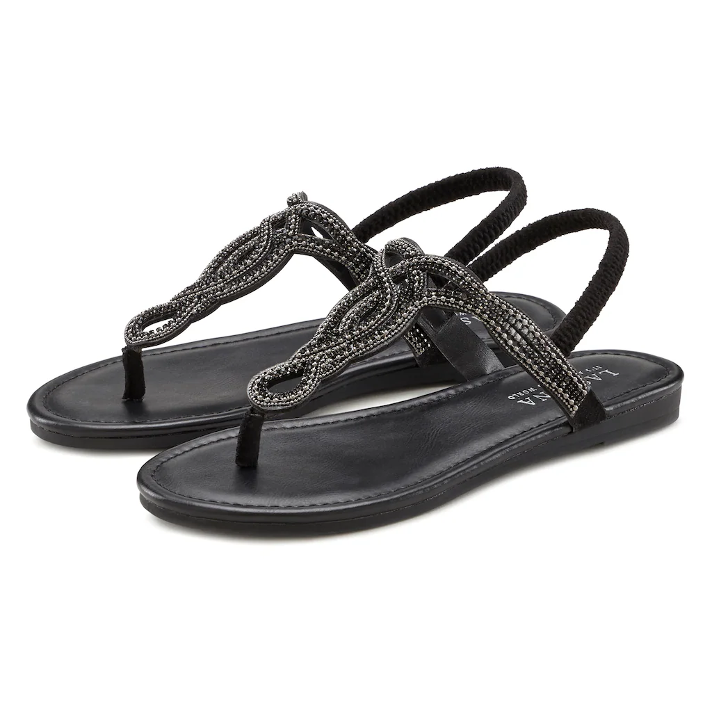 LASCANA Zehentrenner »Sandale Pantolette« Sandale mit Schmucksteinen in Glitzer-Optik VEGAN online kaufen Super Sparpreis