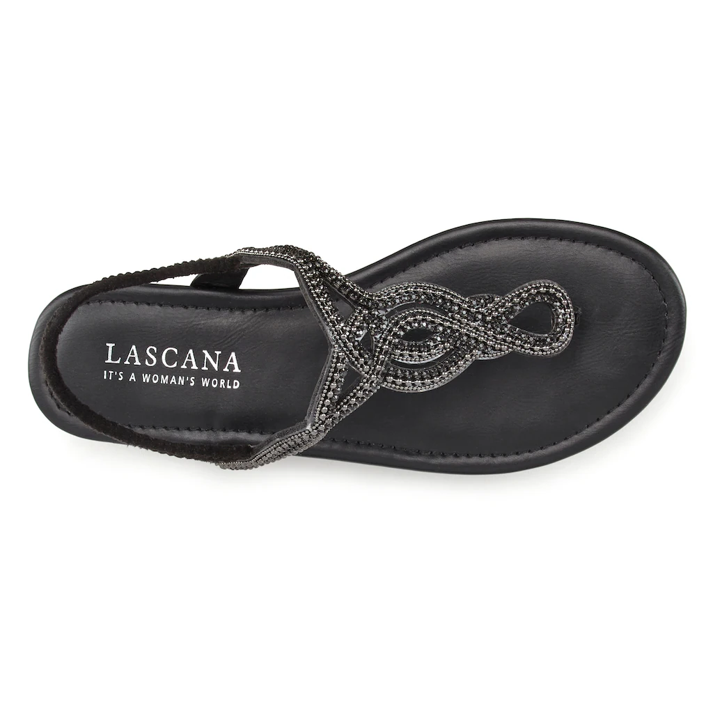 LASCANA Zehentrenner »Sandale Pantolette« Sandale mit Schmucksteinen in Glitzer-Optik VEGAN online kaufen Super Sparpreis